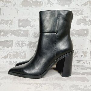 NEW Steve Madden Silvee Black Leather Snip Toe Block Heel Side Zip Boots D804